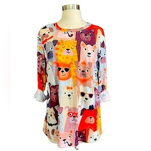 🐶 Adorable! 🐶 Puppy Dog Novelty Print Colorful & Fun Pullover Shirt Top Med M